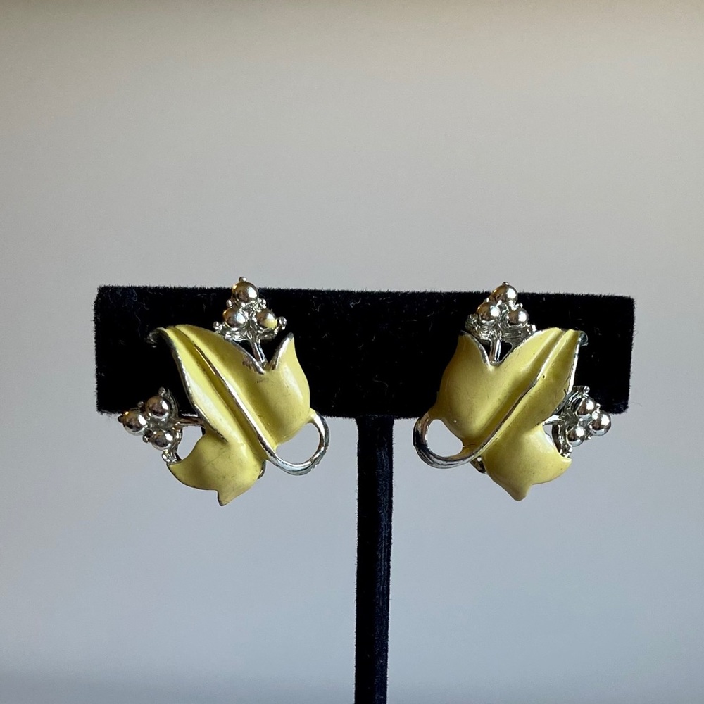 Vintage Coro Enamel Yellow Leaf Clip-on Earrings